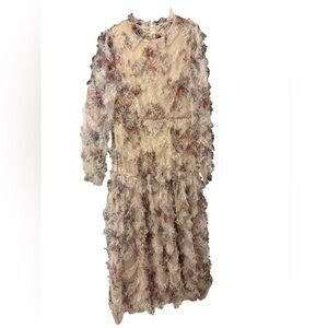 SHEIN Tan and Pink Ruffled Tiered Gown with Bishop Sleeves